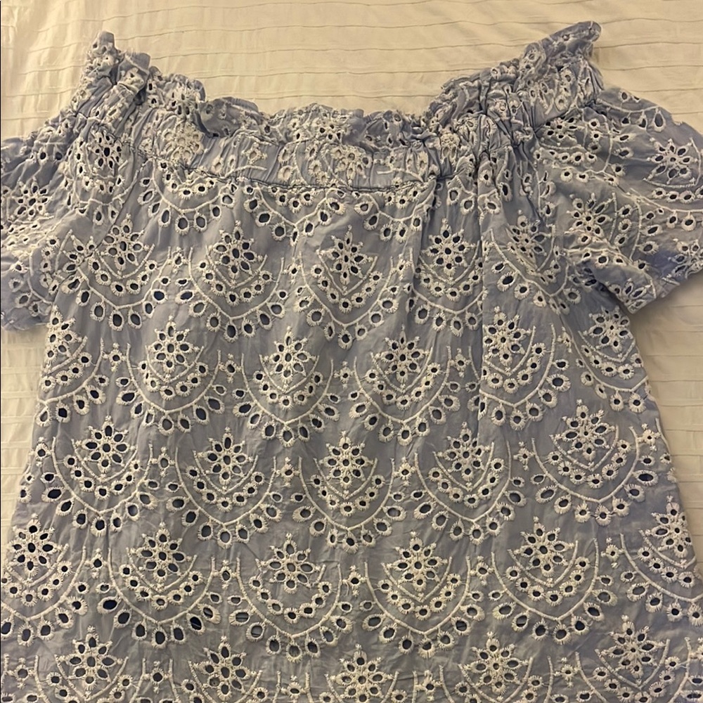 Women's Light Blue Eyelet Off-Shoulder Top